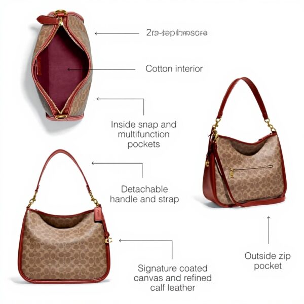 Borsa a tracolla COACH Cary Signature tela rivestita Tan