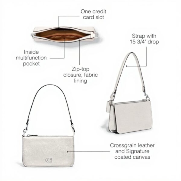 Borsa Coach pelle Cross Grain Chalk pochette donna