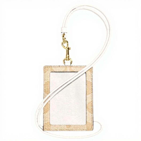 Porta badge COACH pelle grana incrociata cordino cachi