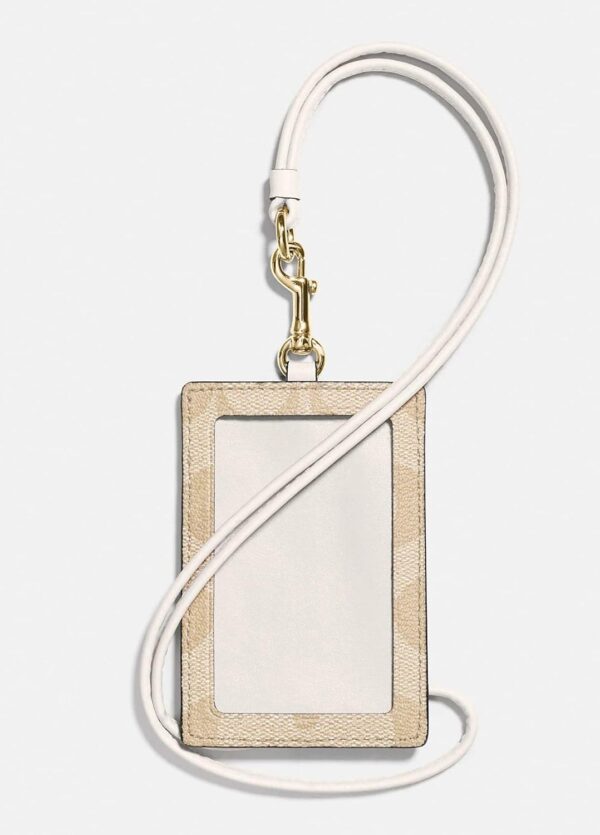 Porta badge COACH pelle grana incrociata cordino cachi-1