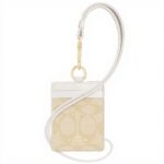 Porta badge COACH pelle grana incrociata cordino cachi