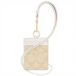 Porta badge COACH pelle grana incrociata cordino cachi