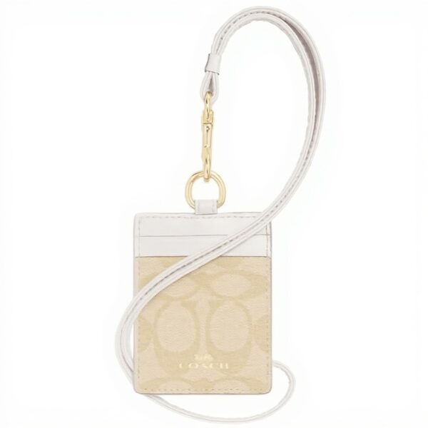 Porta badge COACH pelle grana incrociata cordino cachi