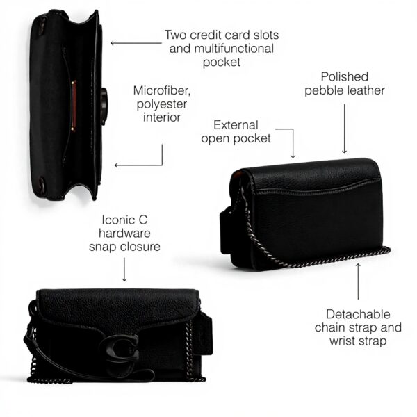 COACH Polished Pebble Tabby Wristlet Nero Borse Donna