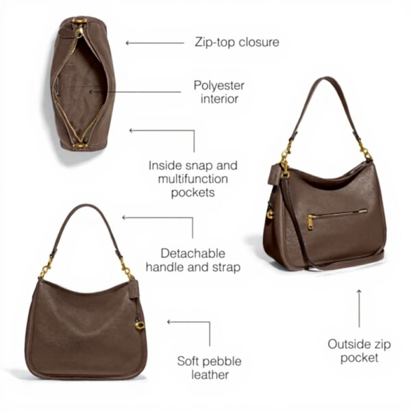 Borsa a spalla Coach pelle morbida Dark Stone donna