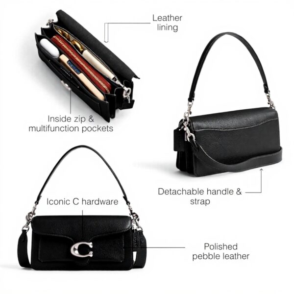 COACH Tabby Borsa a tracolla pelle lucida nero donna