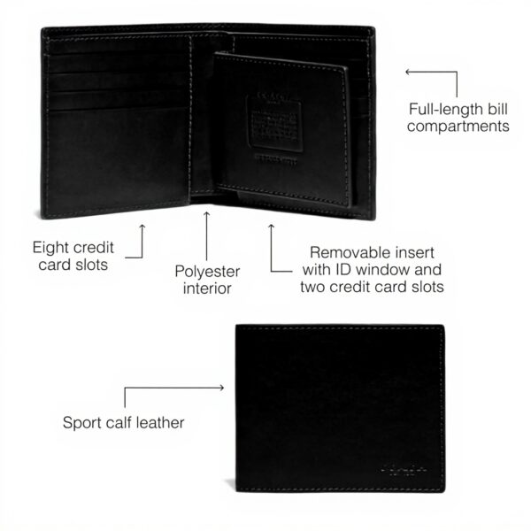 Portafoglio Coach pelle vitello sportivo nero uomo spazioso