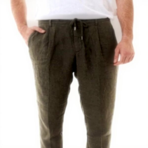 Pantaloni Uomo Lino Coach 2103 Verde Militare Navy Blue
