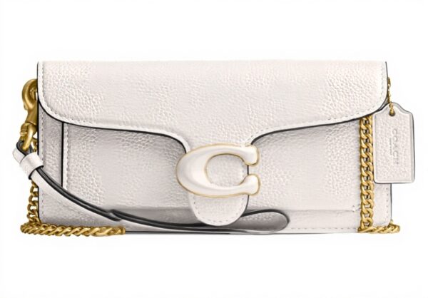 COACH Polished Pebble Tabby Wristlet Chalk Grigio Bianco